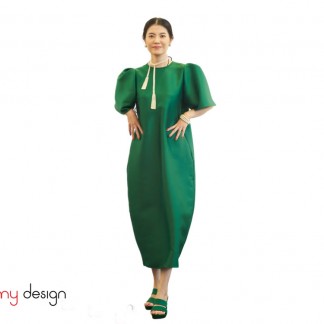 Green puff taffeta dress